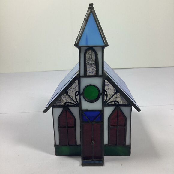 Stained Glass Church Multi Colored 5" x 7-1/2" x 4-1/2" - Picture 1 of 9
